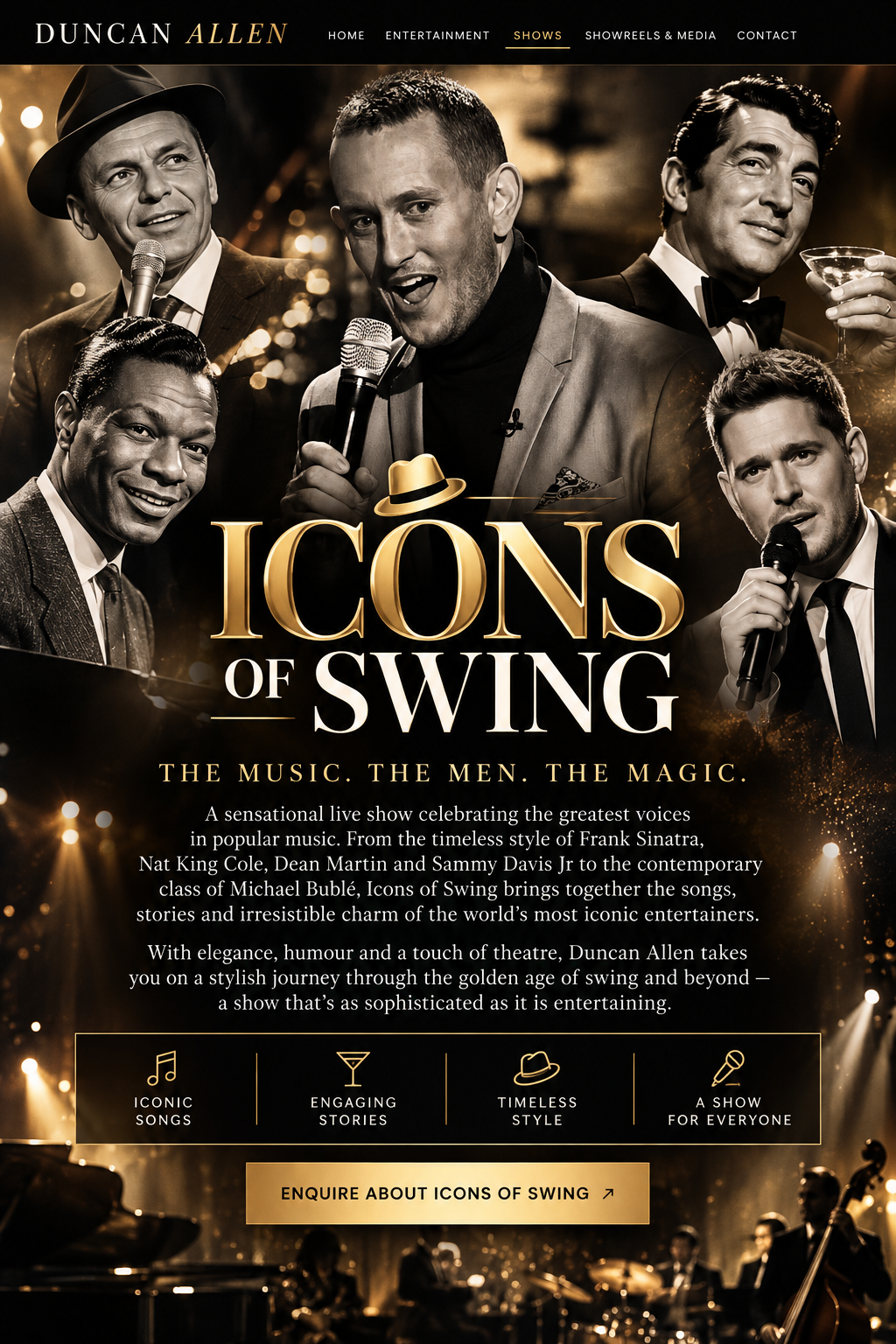 Icons of Swing promotional collage artwork featuring swing legends